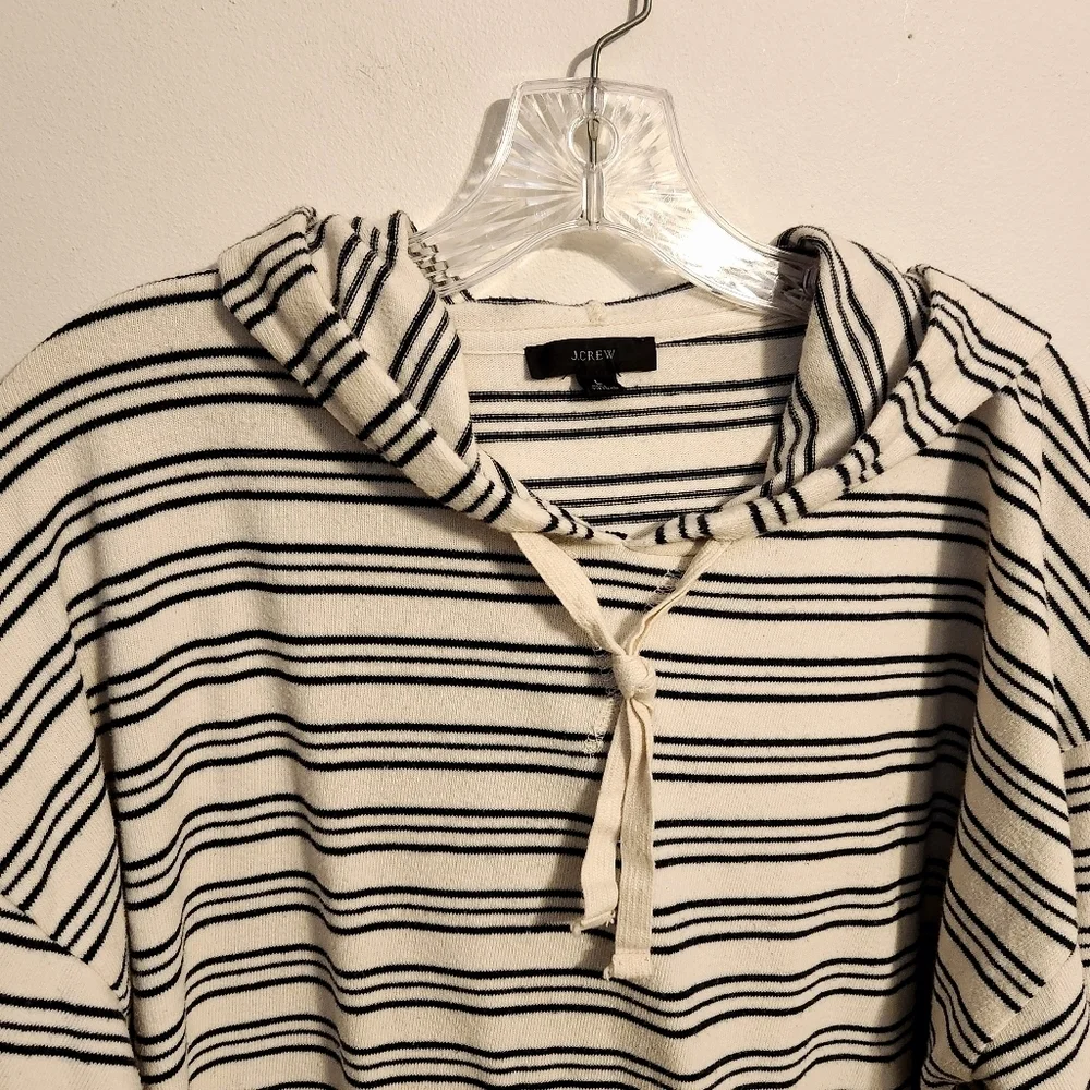 J. Crew | Women's Cream and Black Striped Hoodie Pullover (Size Large)